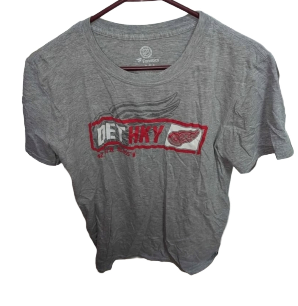 Men's Gray Detroit Red Wings Hky T-shirt